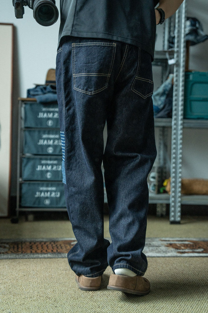 Patchwork Jeans – Contrast Stitch Straight Leg | Yamalinclothes