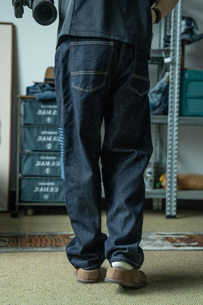 Patchwork Jeans – Contrast Stitch Straight Leg | Yamalinclothes