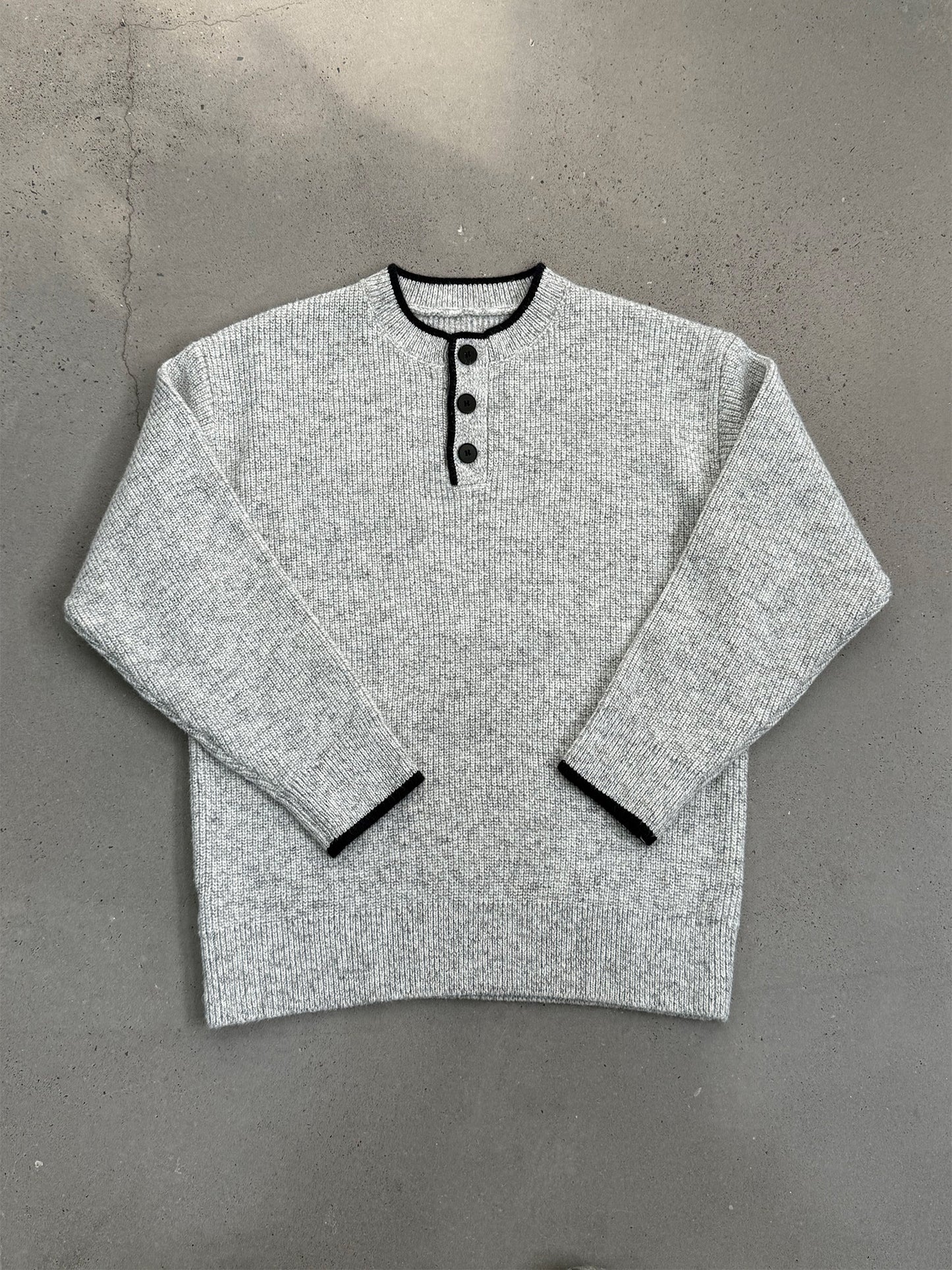 Retro Henley Knit Sweater – Lazy Style Crew Neck Men – Japanese vintage | yamalin clothes | Yamalinclothes