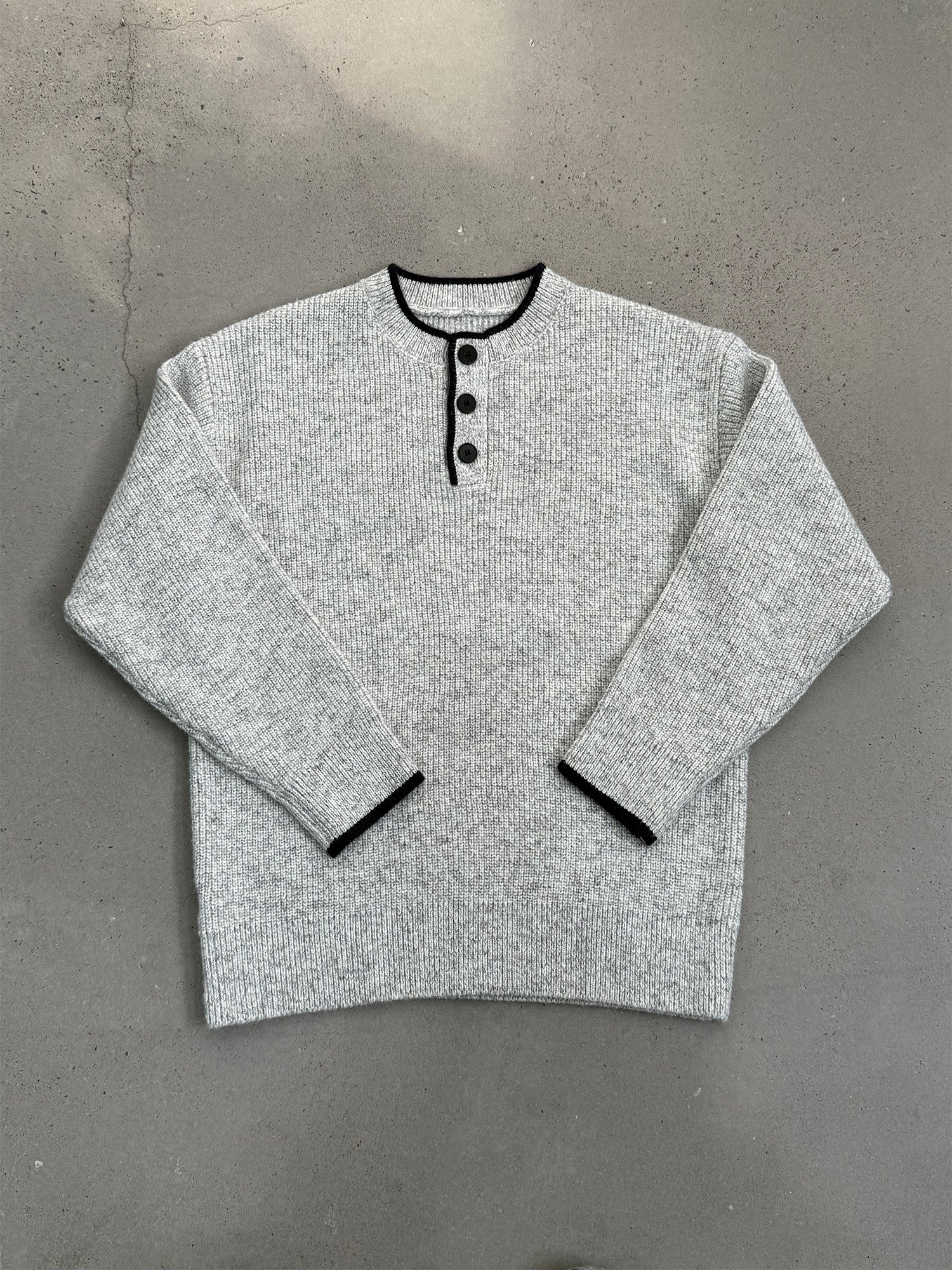 Retro Henley Knit Sweater – Lazy Style Crew Neck Men – Japanese vintage | yamalin clothes | Yamalinclothes