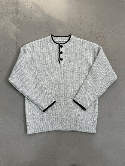 Retro Henley Knit Sweater – Lazy Style Crew Neck Men – Japanese vintage | yamalin clothes | Yamalinclothes