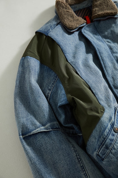 Heavyweight Washed Deconstructed Down Denim Jacket – Oversized Unisex