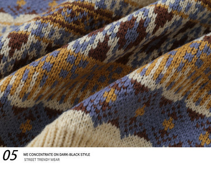 Fair Isle Vintage Knit Sweater – Oversized Unisex Brown Apricot