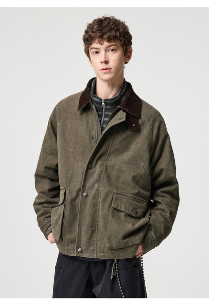 Washed Cotton Utility Lapel Jacket – American Vintage Loose Unisex