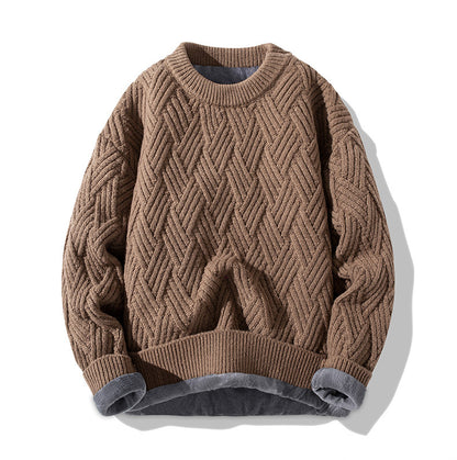 Chunky Twist Knit Sweater – Fleece-Lined Thickened Pullover Unisex Winter Knitwear – Japanese vintage | yamalin clothes | Yamalinclothes
