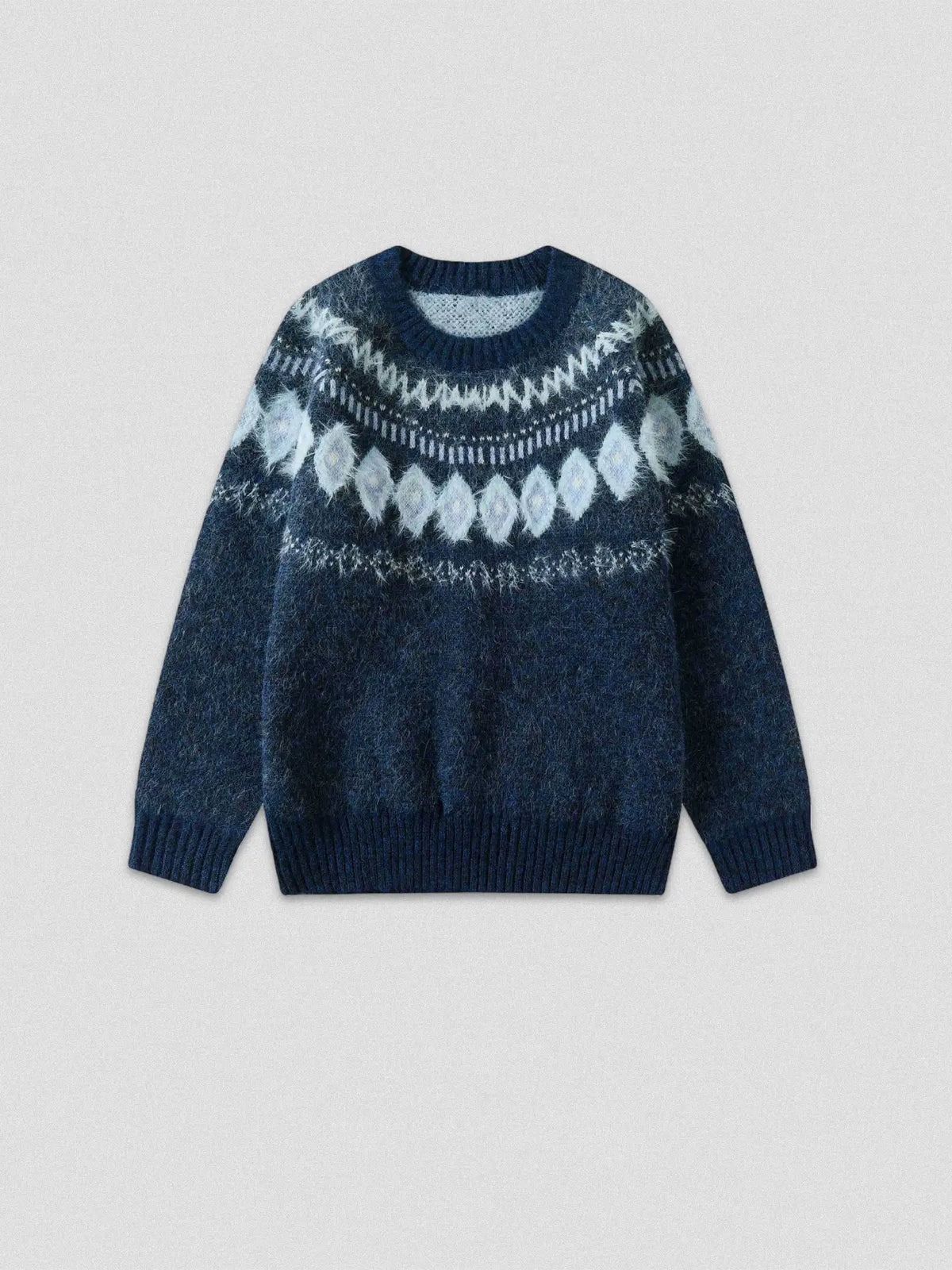 Fair Isle Sweater – Fuzzy Jacquard Crewneck