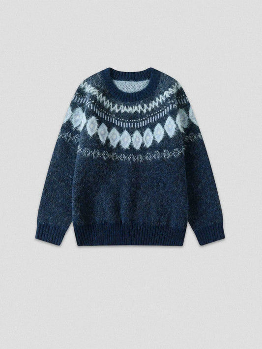 Fair Isle Sweater – Fuzzy Jacquard Crewneck