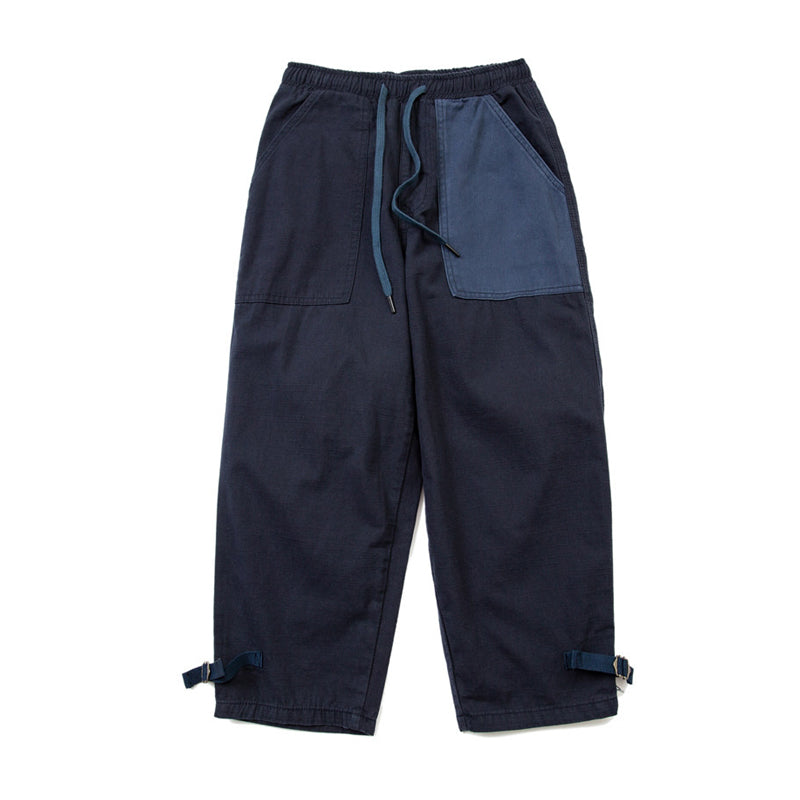 Japanese style men's clothing personality color block stitching elastic waist loose couple men and women slub cotton casual pants trend | Japanese vintage | yamalin clothes | Yamalinclothes