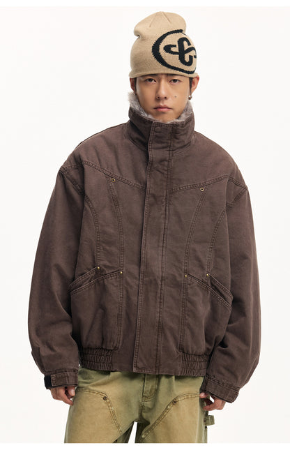 Frost Ice Texture Leather Jacket – Loose Heavyweight Winter Unisex