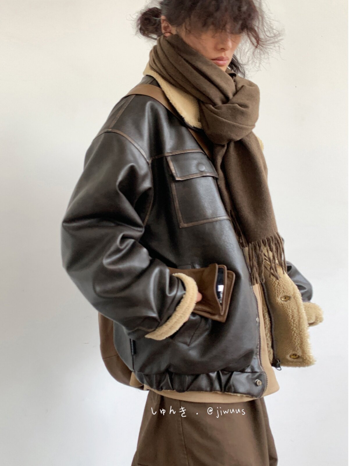Lamb Fur Leather Jacket – Japanese Vintage Oversized Unisex