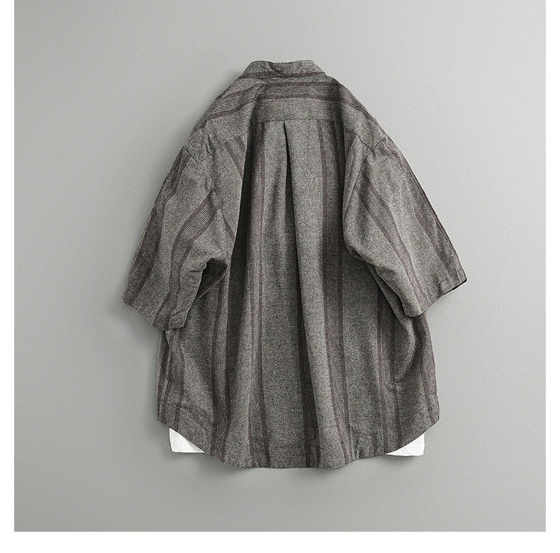 Japanese Retro Striped Shirt Jacket – Loose Fit Haori Style Outerwear for Men – Japanese vintage | yamalin clothes | Yamalinclothes