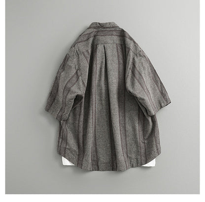 Japanese Retro Striped Shirt Jacket – Loose Fit Haori Style Outerwear for Men – Japanese vintage | yamalin clothes | Yamalinclothes