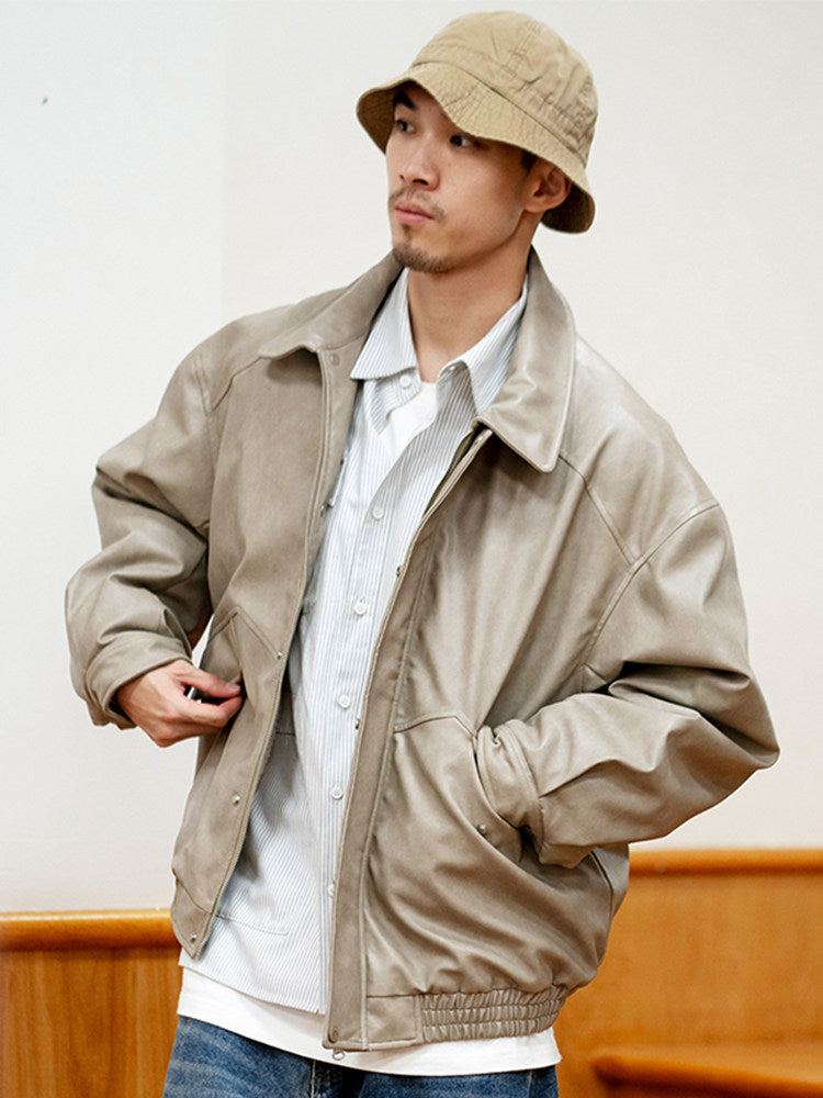 Japanese PU Leather Fleece-Lined Jacket – Men's Oversized Winter Coat – Japanese vintage | yamalin clothes | Yamalinclothes