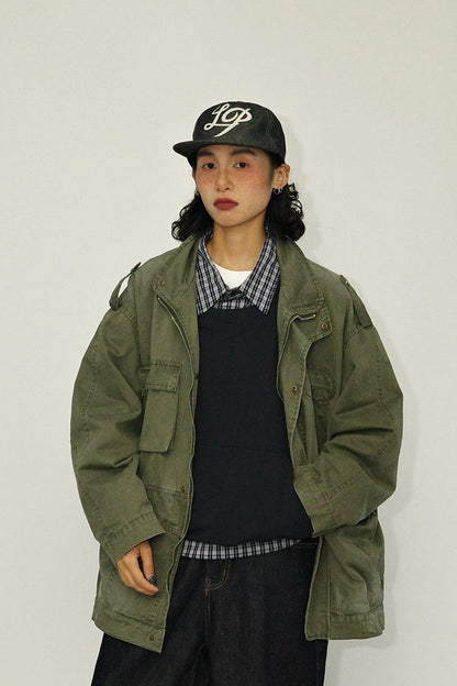 Washed M65 Cargo Jacket – Oversized Military Vintage Coat