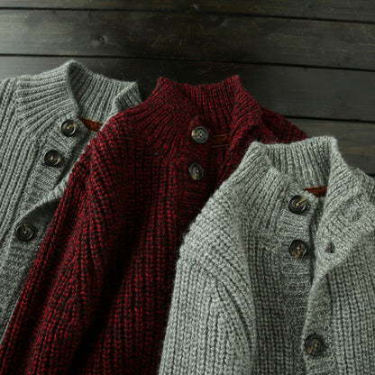 Wool Stand-Collar Knit Cardigan – Thickened Oversized Unisex