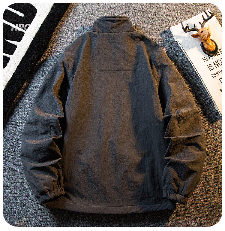 Fleece Thickened Reversible Stand Collar Jacket – Warm Unisex Autumn Winter