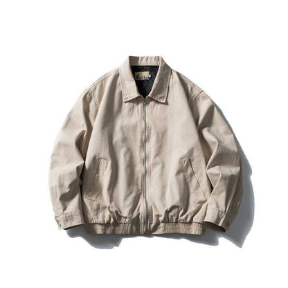 Washed Cotton Lapel Cargo Jacket – Retro Loose Unisex Casual Streetwear