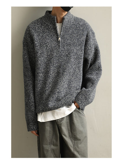 Stand Collar Half-Zip Pullover Sweater – Japanese Loose Unisex – Sweater pullover | japanese streetwear | vintage workwear | unisex | Yamalinclothes