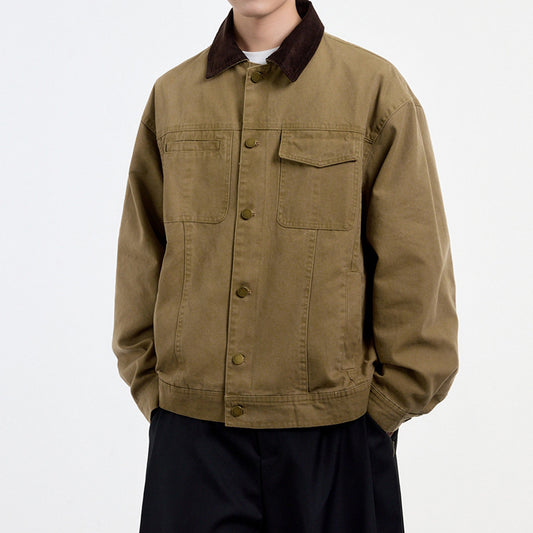 Men's American Vintage Detroit Cargo Jacket Loose silhouette washed canvas cleanfit contrast lapel jacket