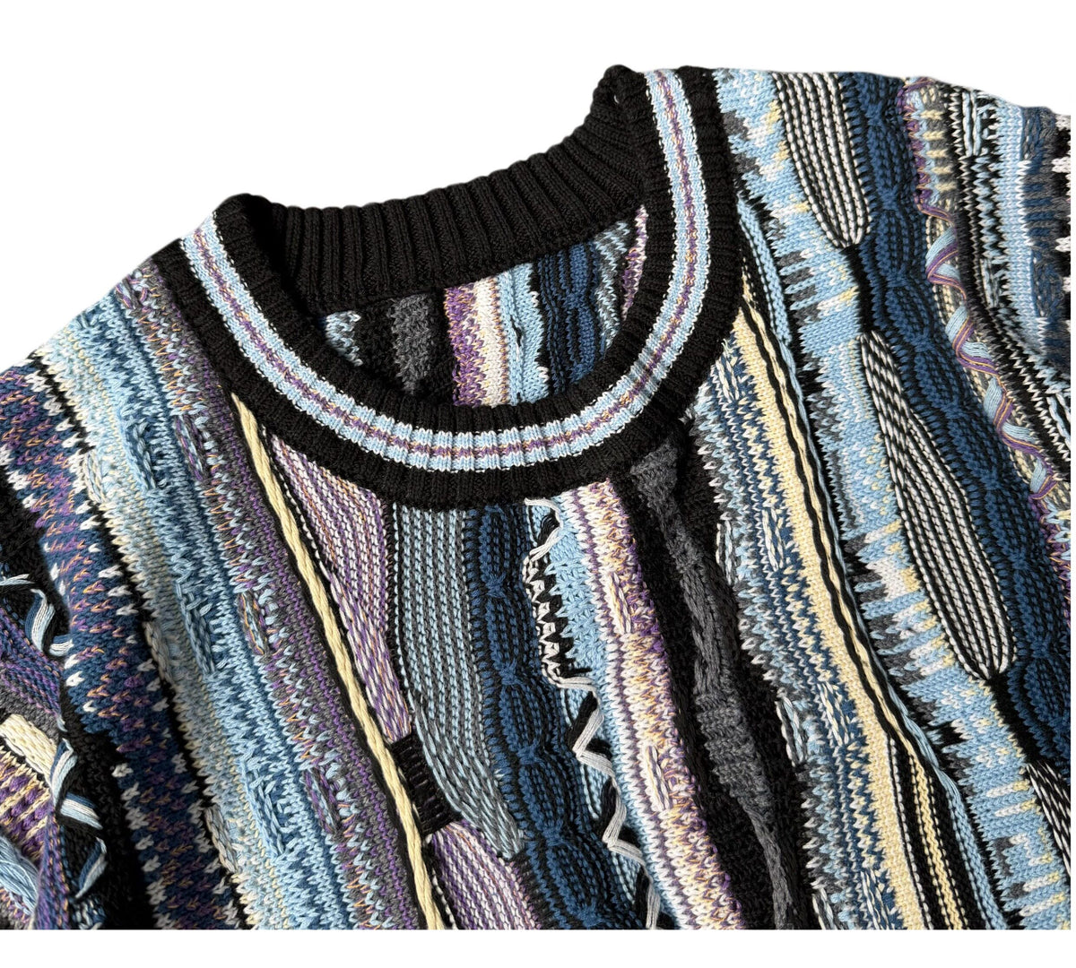 Vertical Stripe Patchwork Jacquard Crew Neck Sweater – Loose Unisex