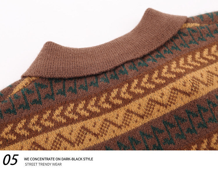 Japanese Ethnic Roll-Neck Knit Pullover – Oversized Vintage Yellow