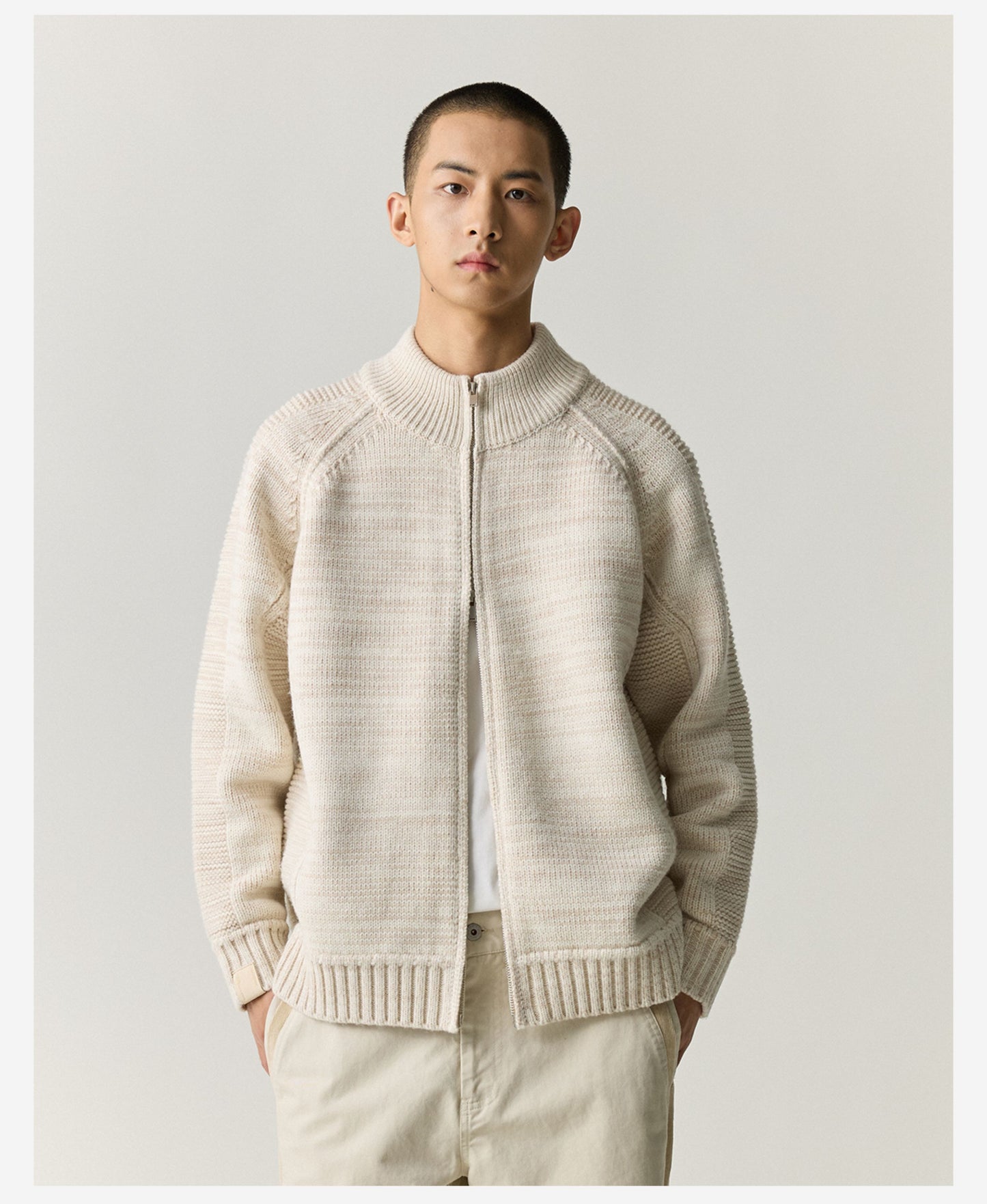 Merino Wool Blend Zip Cardigan – Heavyweight Panel Knit Coat – Japanese vintage | yamalin clothes | Yamalinclothes