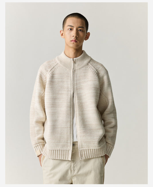 Merino Wool Blend Zip Cardigan – Heavyweight Panel Knit Coat – Japanese vintage | yamalin clothes | Yamalinclothes