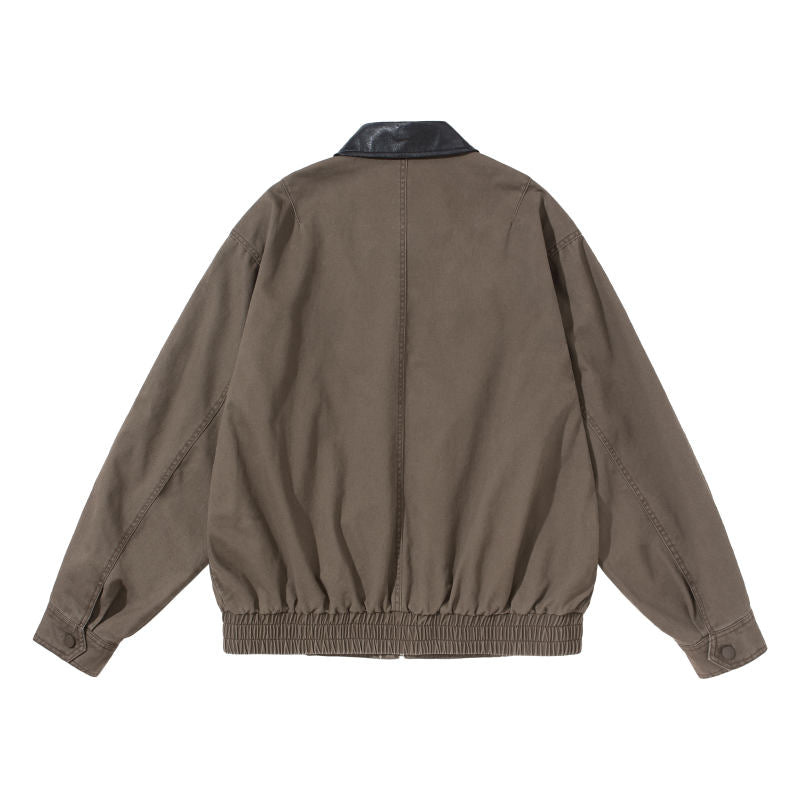 Leather Collar Patchwork Lapel Jacket – Vintage Cargo Cropped Unisex