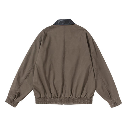 Leather Collar Patchwork Lapel Jacket – Vintage Cargo Cropped Unisex
