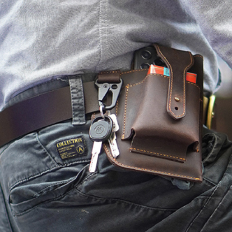 Crazy Horse Leather Phone Waist Bag – Retro Men's Belt Bag