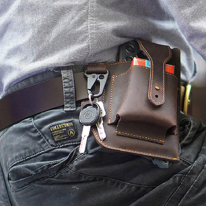 Crazy Horse Leather Phone Waist Bag – Retro Men's Belt Bag