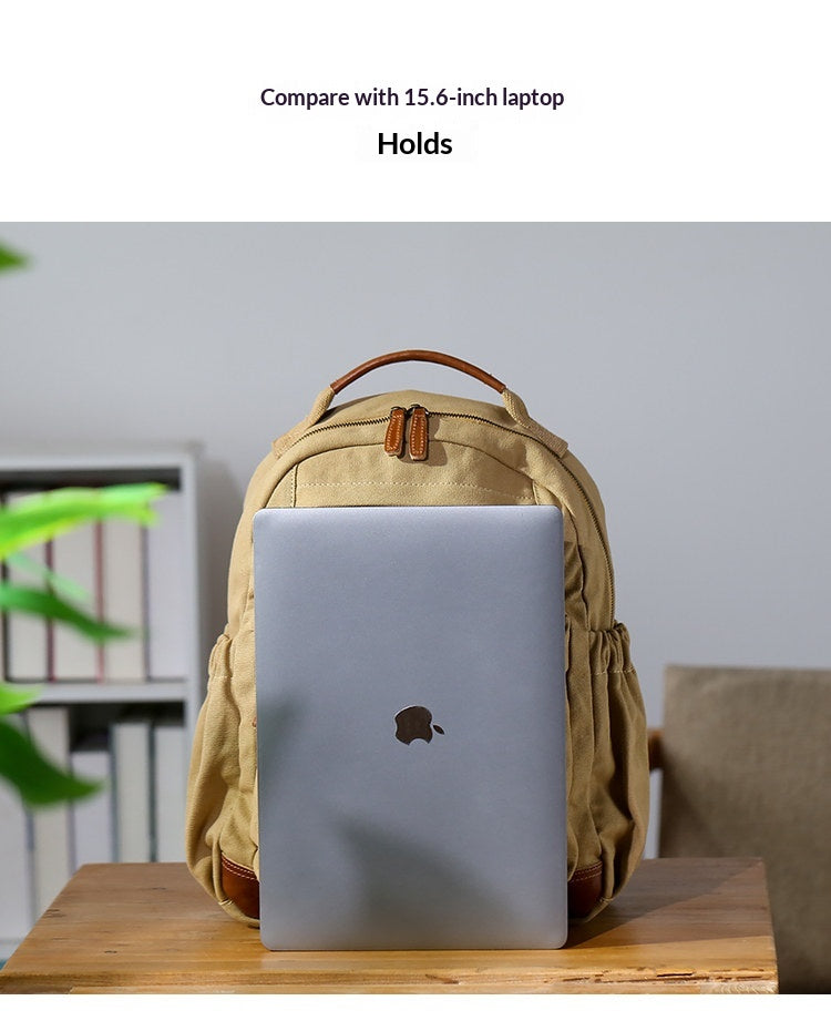Japanese Canvas Leather Trim Backpack – Large Capacity Laptop Travel Bag – Japanese vintage | yamalin clothes | Yamalinclothes