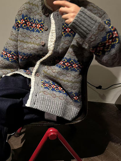 Fair Isle Lace Trim Wool Cardigan – Vintage Knit Jacket Women