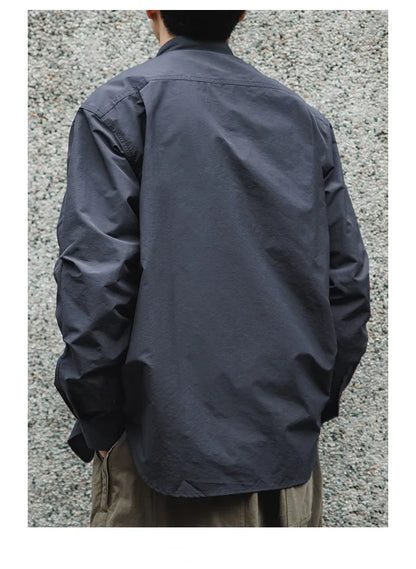 Japanese Workwear Pleated Layered Long-Sleeve Shirt Jacket – Cleanfit Silhouette Men’s Spring Autumn – Japanese vintage | yamalin clothes | Yamalinclothes