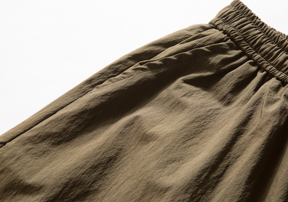 Japanese Pleated Wide-Leg Cargo Trousers – Oversized Unisex Elastic Waist Slacks
