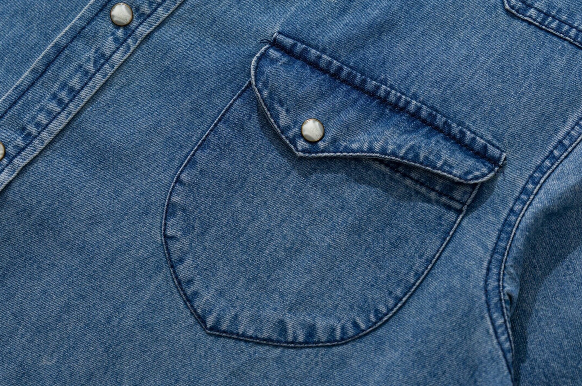 Japanese Vintage Multi-Pocket Denim Short Sleeve Shirt – Loose Fit Utility Workwear for Men – Japanese vintage | yamalin clothes | Yamalinclothes
