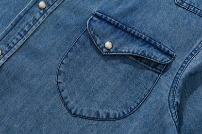 Japanese Vintage Multi-Pocket Denim Short Sleeve Shirt – Loose Fit Utility Workwear for Men – Japanese vintage | yamalin clothes | Yamalinclothes