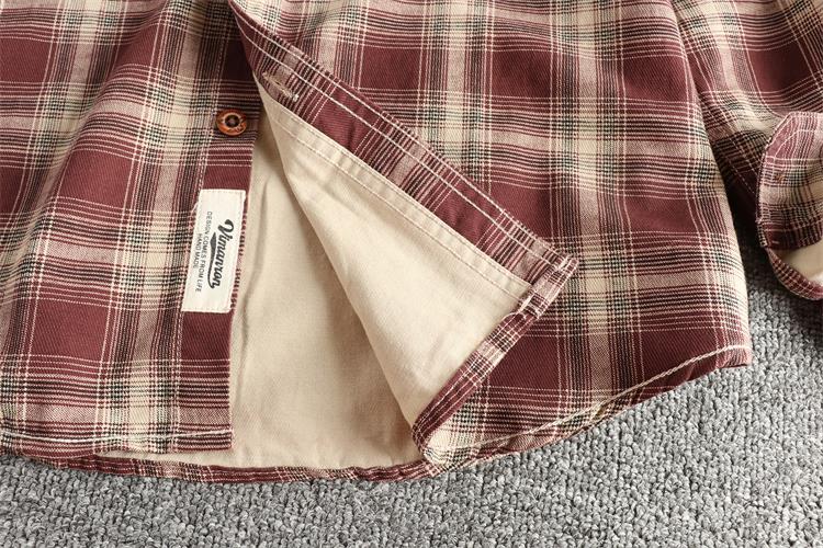 Japanese Plaid Workwear Shirt – Men's Washed Cotton Large Pocket Long-Sleeve