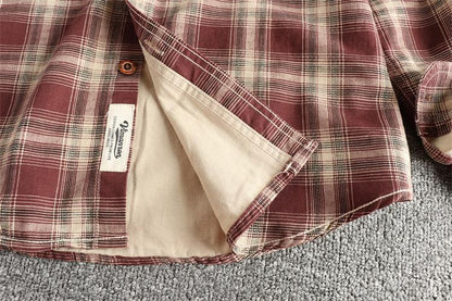 Japanese Plaid Workwear Shirt – Men's Washed Cotton Large Pocket Long-Sleeve