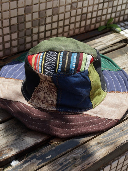 Handmade Patchwork Bucket Hat – Hemp Cotton Foldable Unisex Sun Hat