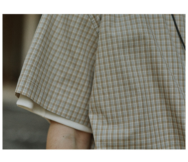 Vintage Artistic Plaid Short Sleeve Shirt – Loose Unisex Japanese Casual
