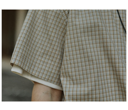 Vintage Artistic Plaid Short Sleeve Shirt – Loose Unisex Japanese Casual