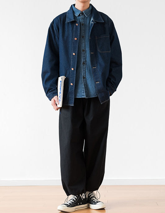 Vintage Denim Work Shirt Jacket – Loose Fit Japanese Style Cargo Shirt for Men – Japanese vintage | yamalin clothes | Yamalinclothes