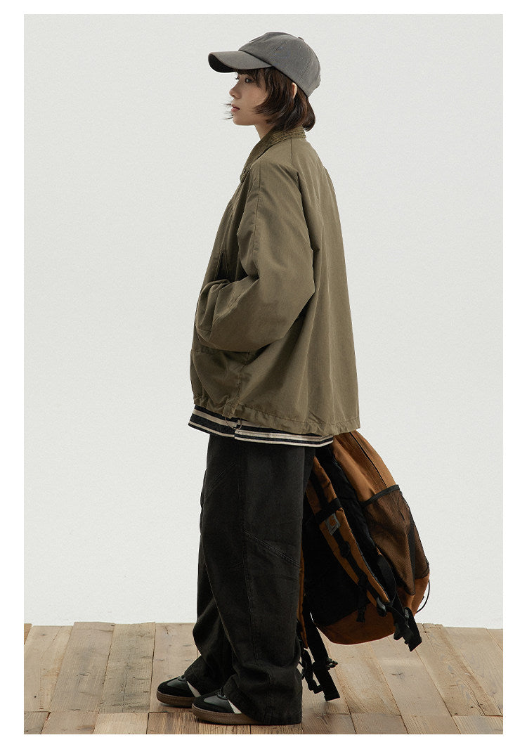 Japanese Vintage Workwear Lapel Jacket – Relaxed Unisex Chore Coat