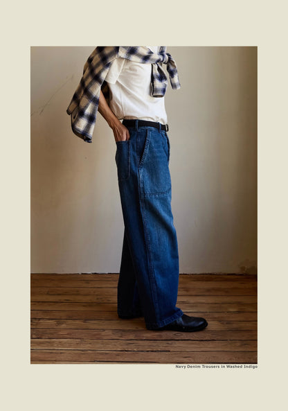 SS26 Navy Denim Jeans - Yamalin Vintage Washed 13oz Bamboo Weave Deck Jeans