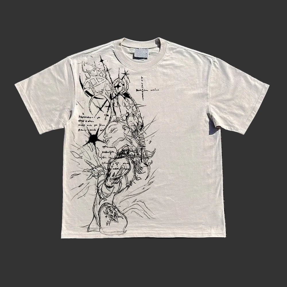 260g Anime Cartoon Line Art T-Shirt – Unisex Regular & Drop Shoulder