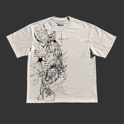 260g Anime Cartoon Line Art T-Shirt – Unisex Regular & Drop Shoulder