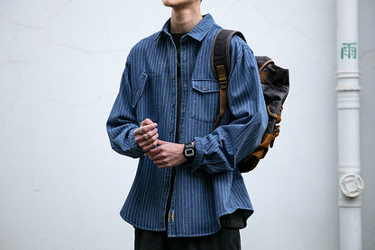 Striped Denim Shirt – Asymmetric Chest Pockets | Yamalinclothes
