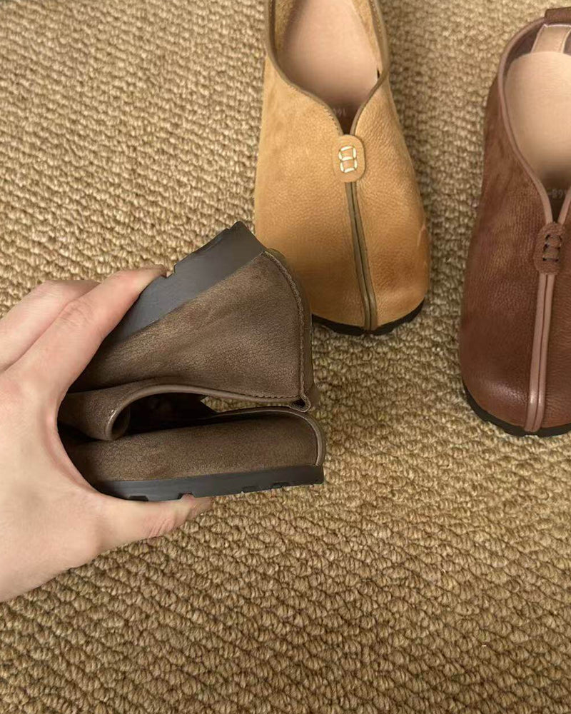 Handmade Artisan Leather Monk Strap Flats – Cotton Linen Style Women's Casual Shoes