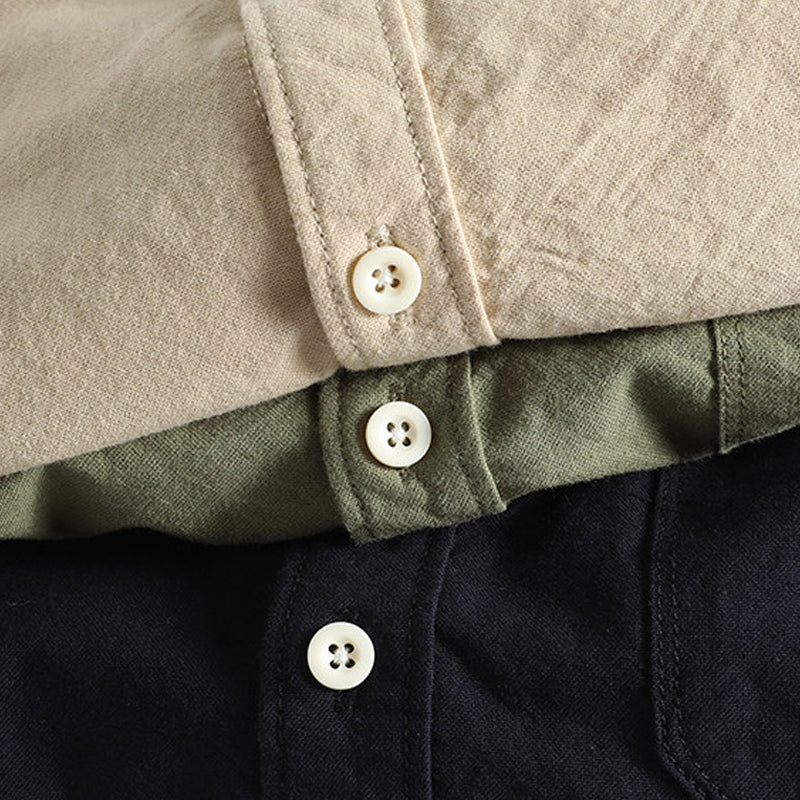 Japanese Literary Retro Stand Collar Long Sleeve Shirt - Loose Casual Unisex Pure Cotton Shirt